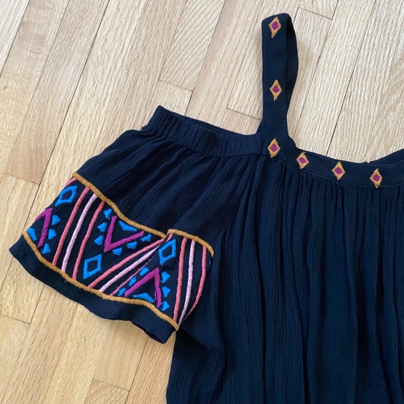 Japna Off the Shoulder with Straps Black Embroidered Boho Top Size M - Picture 4 of 9